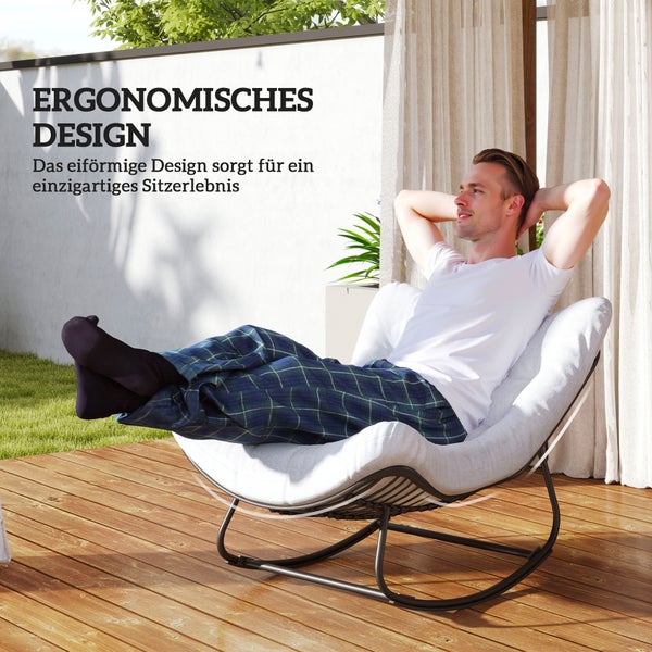 Outsunny Rattan Schaukelstuhl Gartenbank mit Stahlrahmen Kissen, Schaukelbank Gartenschaukel Outdoor Bank Sitzbank Gartenmöbel Parkbank für Garten Terrasse Park 98 x 111 x 74 cm Grau