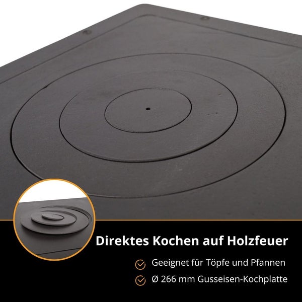 Gusseisen-Kochplatte für Holzherde mit Herdringen, Durchmesser 266 Millimeter