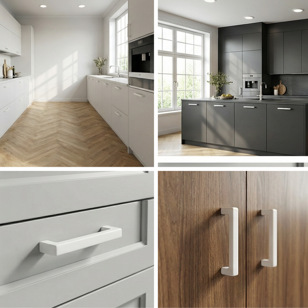 Helle und dunkle Küchenfronten mit Griffen in einem modernen Küchendesign