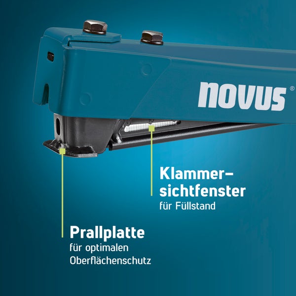 Novus Tools Hammertacker J-044, 6–12 mm Typ G, Premium-Tacker geeignet für Flachdrahtklammern mit Prallplatte für Oberflächenschutz 030-0453