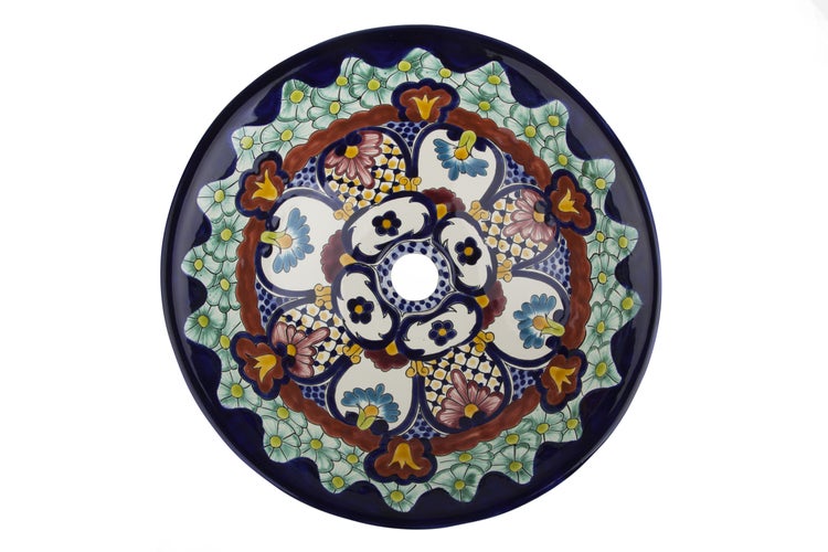 Keramik Waschbecken mit Blumenmuster von oben