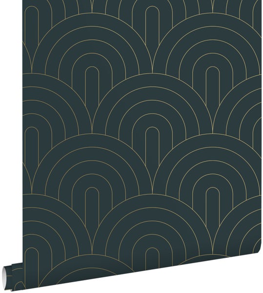 ESTAhome Tapete Art Decó Muster Dunkelblau - 53 cm x 10.05 m - 139743