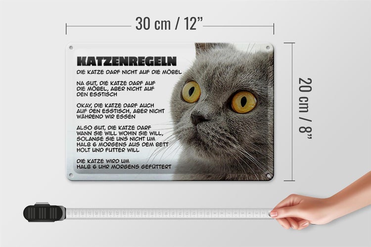 Blechschild Spruch 30x20cm Katzenregeln Katze darf nicht