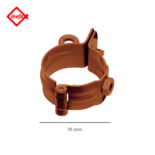 Inefa Logo, Fallrohrschelle aus Kunststoff, Durchmesser 75 Millimeter.