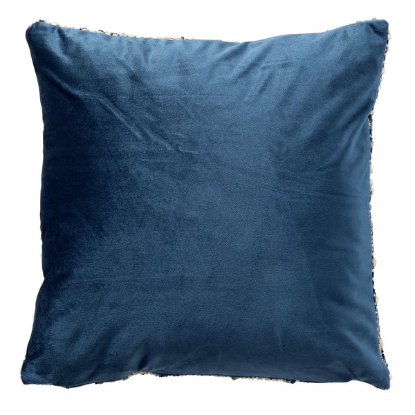 Blaues Dekokissen mit Teddyplüsch-Einfassung