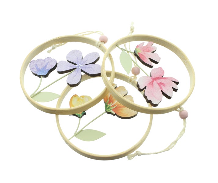 FRANK FLECHTWAREN|Hänger Frühlingsblumen, 3er Set, 10 x 1 x 10 cm, HOLZ, BAUMWOLLE
