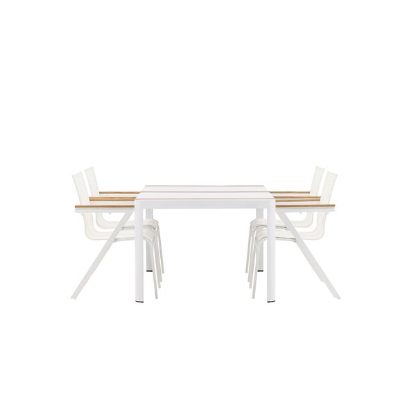 Togo Gartenset Tisch 90x150cm weiß, 4 Stühle weiß. 90 X 150 X 75 cm