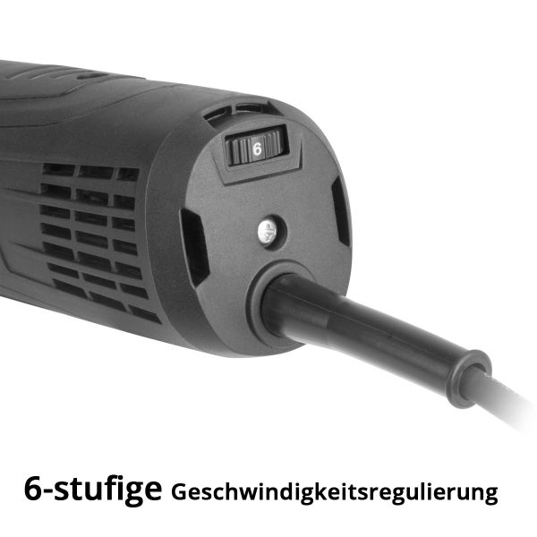 Detailaufnahme eines Schleifers mit sechsstufiger Geschwindigkeitsregulierung