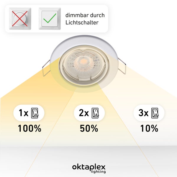 Einbaustrahler 3 Stufen dimmbar Dijon 3er Set LED Modul Nizza 4,8W 3000K Warmweiß Lochmaß 68mm 380lm Schwenkbar Deckenmontage