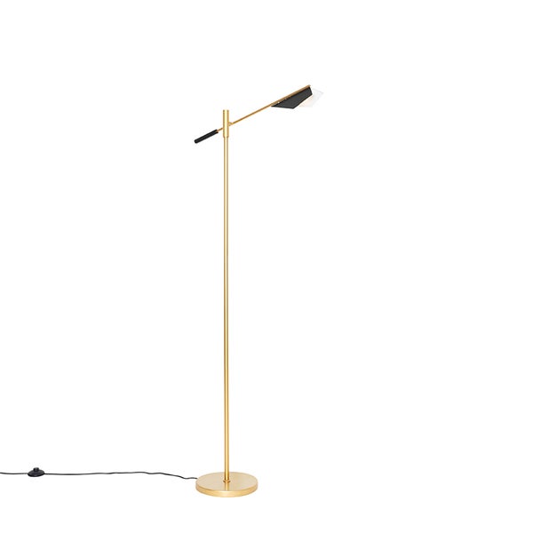 QAZQA - Design Design-Stehlampe schwarz mit Gold I Messing - Sinem I Wohnzimmer I Schlafzimmer - Stahl Länglich - LED geeignet G9