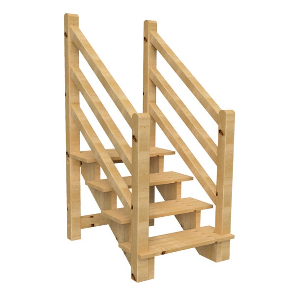 Holztreppe mit vier Stufen und Geländer