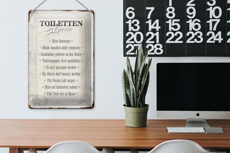 Blechschild Spruch 20x30cm Toiletten Regeln Haus Schild