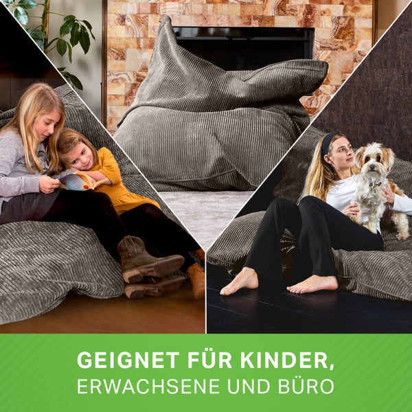 Green Bean XXL Sitzsack aus Cordstoff 370 Liter EPS-Perlen Füllung - Kuschelig Weich Robust & Waschbarem-Stoff Bodenkissen Liegekissen Sitzkissen - Anthrazit