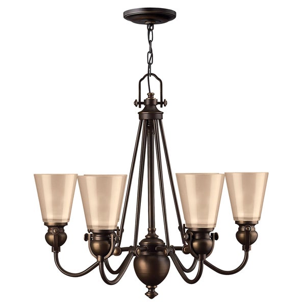 Deckenleuchte mit vier Leuchten und Glasschirmen