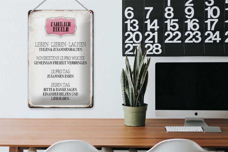 Blechschild Spruch 20x30cm Familien Regeln leben lieben