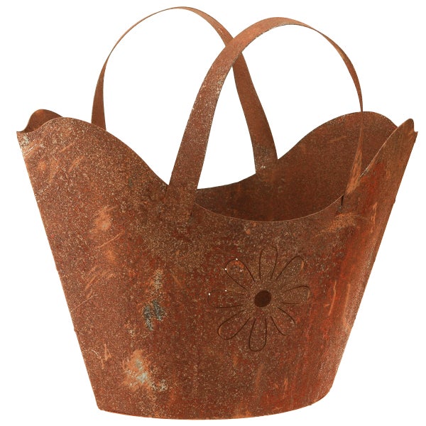 Blumenkorb aus Metall mit Blumendekor und Tragegriffen