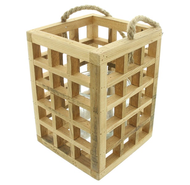 FRANK FLECHTWAREN | Windlicht Wood, HOLZ, GLAS, JUTE, 18 x 18 x 24 cm