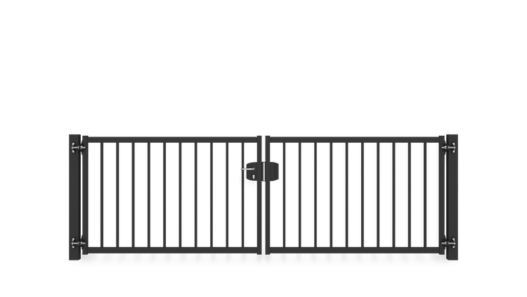 Gartentor ZAUNGURU BASIC-Line Bremen aus Metall, Höhe: 103cm, Breite: 334cm, 2-flügelig inkl. Pfosten, Schloss und Zubehör, Feuerverzinkt und zusätzlich in RAL 7016 Anthrazitgrau pulverbeschichtet