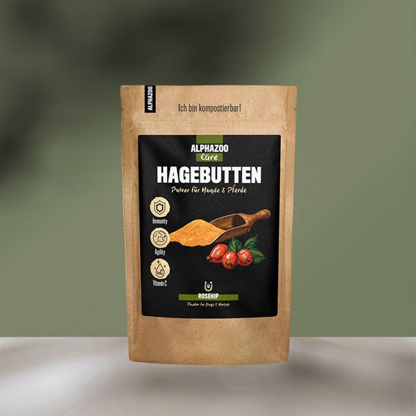 ALPHAZOO Hagebuttenpulver 500g für Hunde und Katzen I Vitamin C aus der Hagebutte