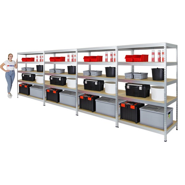 PROREGAL Mega Deal 4x Schwerlastregal Rivet HxBxT 180 x 120 x 60 cm Fachlast 250 kg Verzinkt