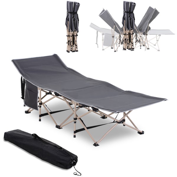Outsunny Feldbett mit Aufbewahrungstasche, Faltbares Campingbett, Campingliege, Inkl. Tragetasche, Stahl Oxford, Grau, 190 x 68 x 52 cm