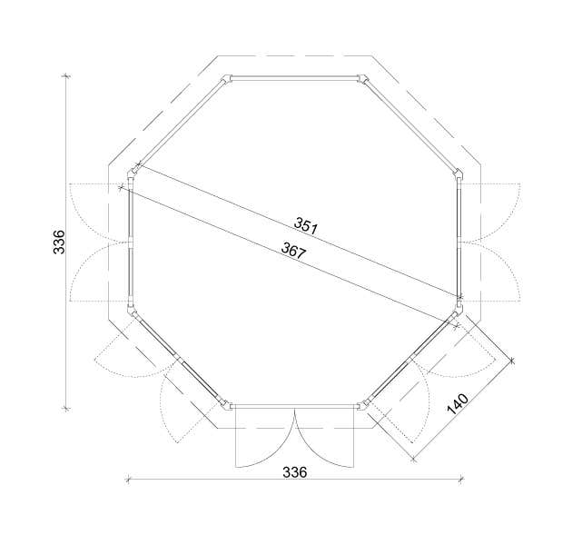 Grundriss eines Gartenhauses mit Maßangaben