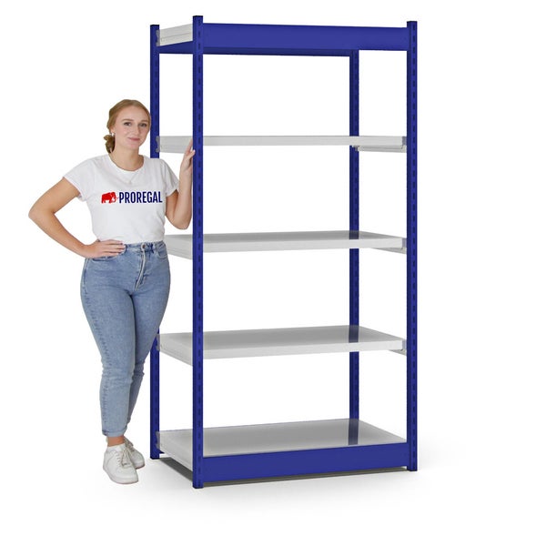PROREGAL Fachbodenregal Stecksystem Vierkant-Profil Grundregal HxBxT 200 x 102,5 x 50 cm 5 Ebenen Einseitige Bauart Fachlast 200 kg Enzianblau
