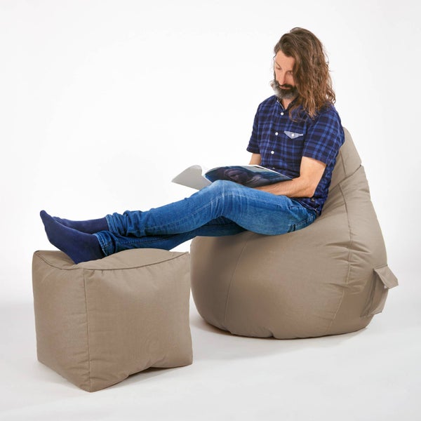 Green Bean Sitzsack-Hocker 40x40x40cm mit EPS-Perlen Füllung - Fußhocker Fußkissen Sitz-Pouf für Sitzsäcke - Bodenkissen für Kinder und Erwachsene - Fußablage Sitzkissen Sitzhocker Taupe