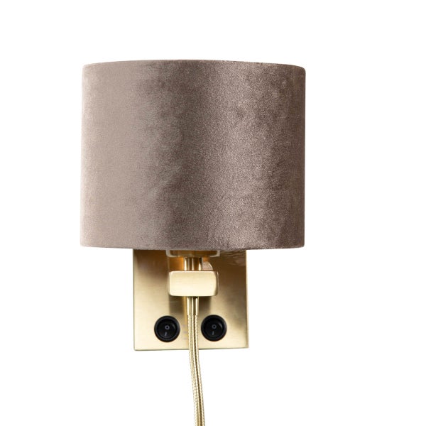 Wandleuchte Bronze mit Taupe Samt Schirm 18cm - Brescia Combi