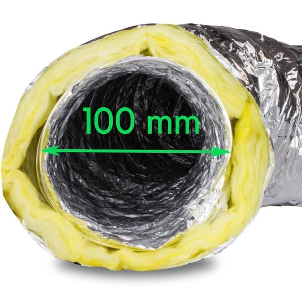 Isoflexrohr 100mm – 1 Meter isolierter Abluftschlauch für Klimageräte, Growboxen & mehr – 4-Schicht Isolierung, Hohe Schalldämpfung, Feuergeschützt & Extra Stabil