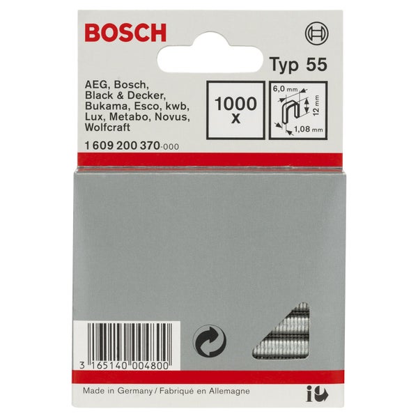Bosch 1.000x Schmalrückenklammer Typ 55, 6 x 1,08 x 12 mm - 1609200370