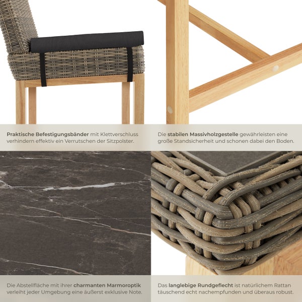 Rattan Tisch Lovas mit 6 Stühlen Latina tectake  Beine aus Holz mit Aluminiumgestellen natur