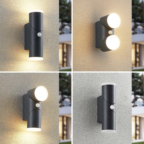 Lindby LED Wandleuchte außen Aspyn mit Bewegungsmelder (spritzwassergeschützt (Modern) in Schwarz aus Aluminium (2 flammig, ) - Wandlampe für Außenwand/Hauswand Haus Terrasse und Balkon