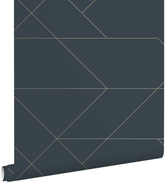 ESTAhome Tapete grafische Linien Dunkelblau und Gold - 0,53 x 10,05 m - 139213