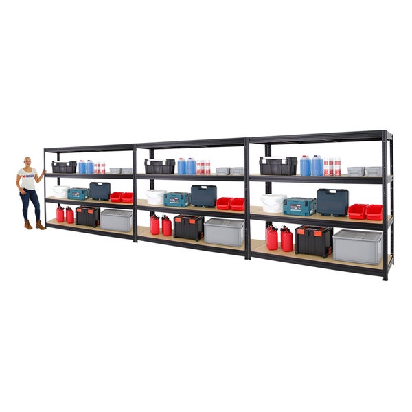 PROREGAL Mega Deal 3x Schwerlastregal Dino HxBxT 180 x 200 x 60 cm Fachlast 500 kg Schwarz