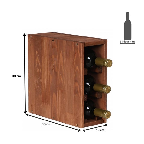 PROREGAL Modulares Weinregal Vincellar Mod HxBxT 30 x 12 x 30 cm Schmal Modul Für 3 Flaschen Massives Kiefernholz Braun Geölt