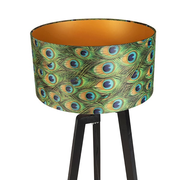 Stehlampe mit Lampenschirm mit Pfauenfeder-Muster