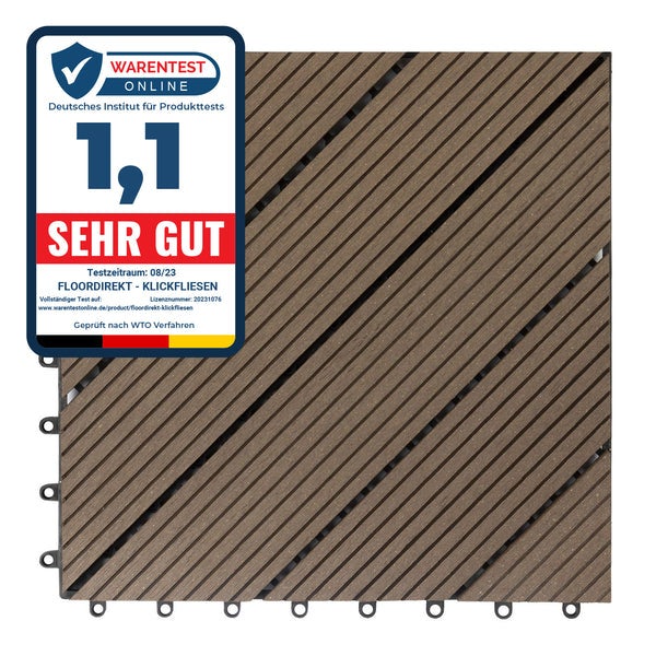 FLOORDIREKT WPC-Klickfliese Classic - Wetterbeständige Terrassenfliese - Dunkelbraun 30 x 30 cm