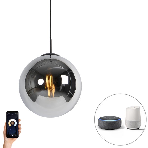 Smarte Hängelampe schwarz mit Rauchglas 30 cm inkl. WLAN ST64 - Pallon