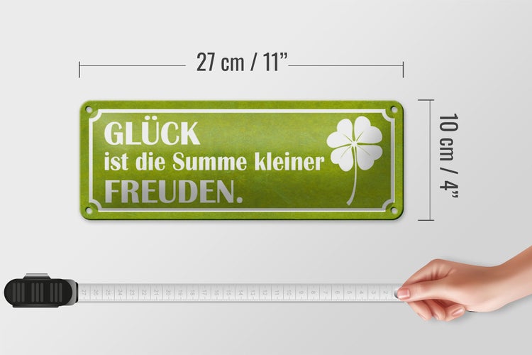 Blechschild Spruch 27x10cm Glück ist Summe kleiner Freuden Dekoration
