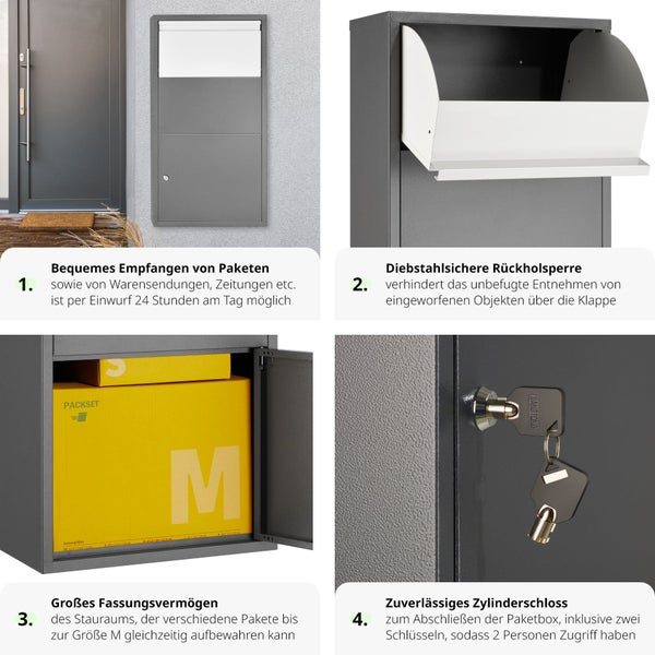 Paketbox tectake Fortress Paketmaße bis 39 x 30 x 12 cm mit integrierter Rückholsperre anthrazit
