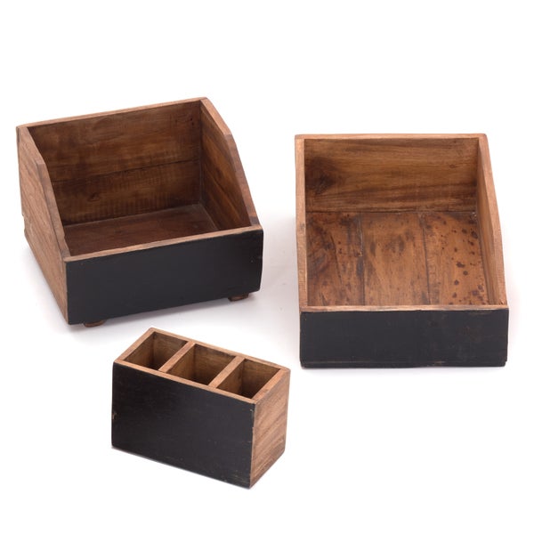 Organizer-Set Office 3-teilig Mahagoni Holz, mit beschreibbarer Tafel 12 beschreibbar