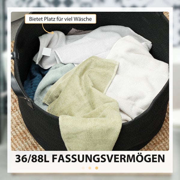 HOMCOM Wäschekorb 88L Klappbar Wäschebox mit Griff, Wäschesammler für Badezimmer, 56 x 56 x 35,5 cm, Schwarz