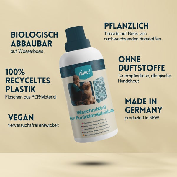 nimo® Waschmittel für Funktionskleidung • reinigt zuverlässig ohne Duftstoffe und Farbstoffe