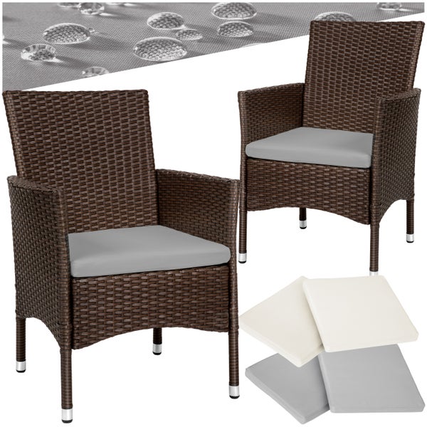 2er Set Rattanstuhl tectake Nantes 59 x 57 x 85 cm widerstandsfähig braun/beige