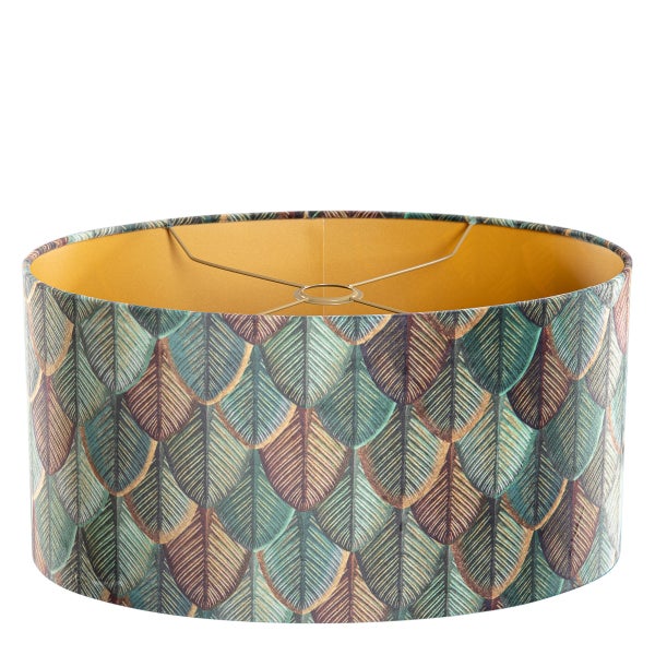 Samtlampenschirm Blattdesign mit goldener Innenseite oval 50/33/25