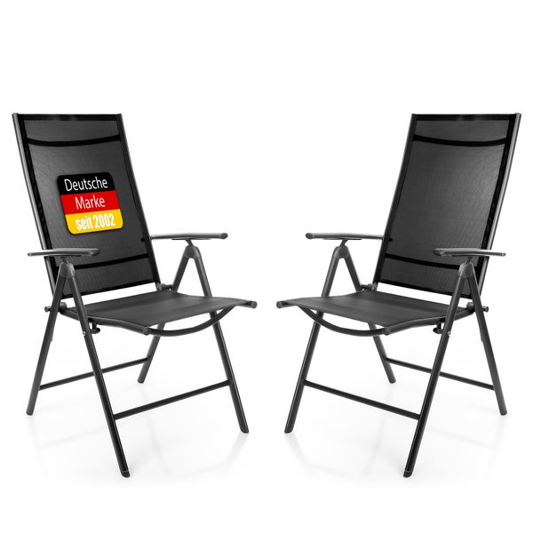 BigDean 2 Stück Gartenstühle 120 kg belastbar Balkonstühle Gartenstuhl - Klappstuhl mit 7-fach verstellbarer Rückenlehne – hochwertiger Campingstuhl für Balkon, Garten & Terrasse – dunkelgrau/schwarz