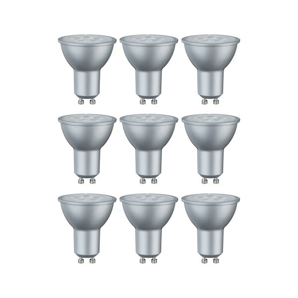 Set mit neun LED Leuchtmitteln mit GU10 Sockel in Reflektorform für Strahler.