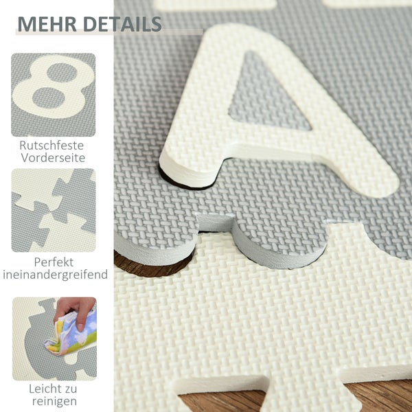 HOMCOM Kinder Puzzlematte, Spielmatte mit rutschfest, 182,5cm x 182,5cm x 1cm, EVA, Hellgrau