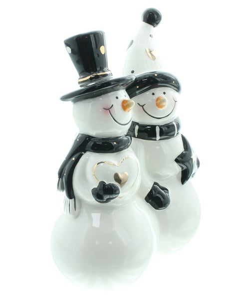 Dekorative Schneemannfiguren mit Zylinder und Schal